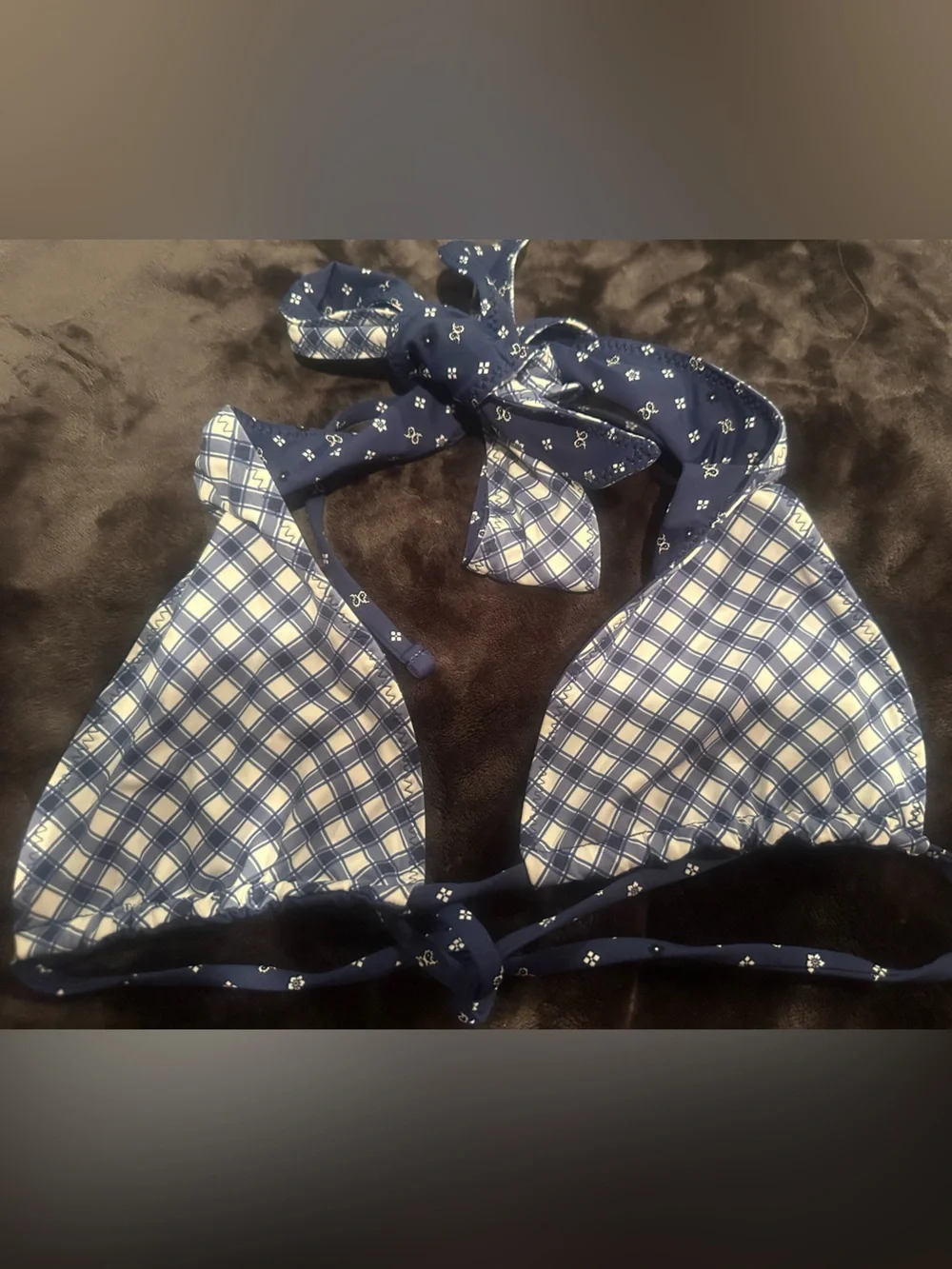 Frankie's Bikinis Revolve reversible Kealy starry Gingham bikini top XS
